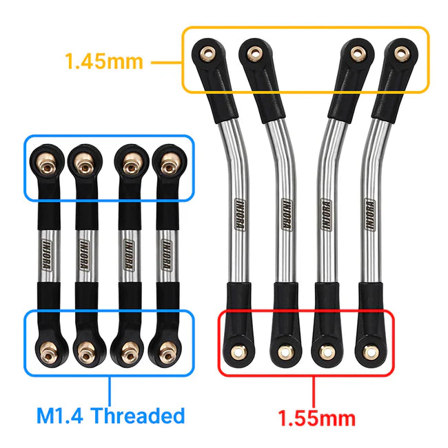 INJORA Stainless Steel High Clearance Links Set For 1/24 AX24 - HeliDirect