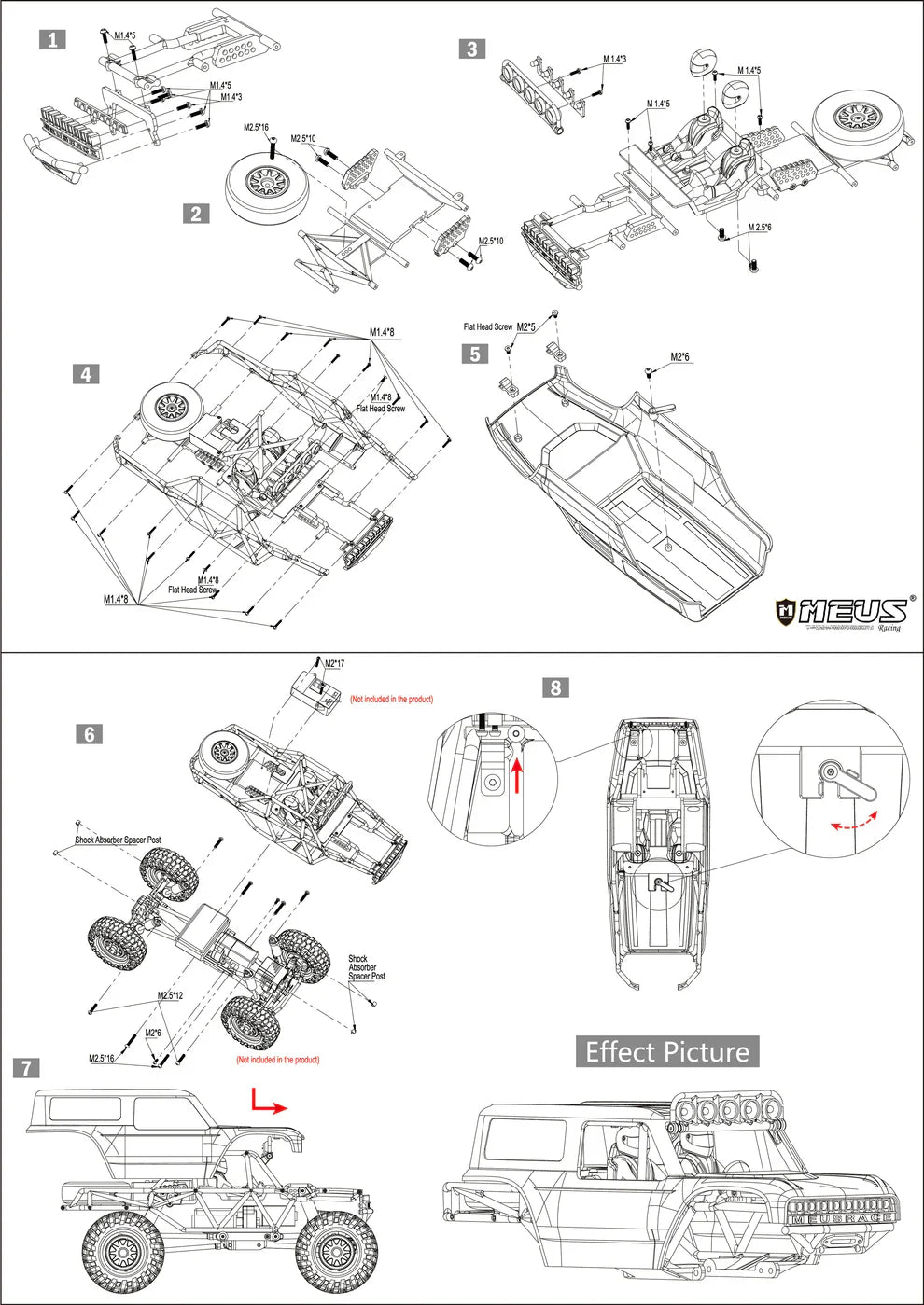 MEUS Racing MB18 Body & Chassis Frame Kit for TRX4M Defender Bronco K10 F150 High Trail - WHITE