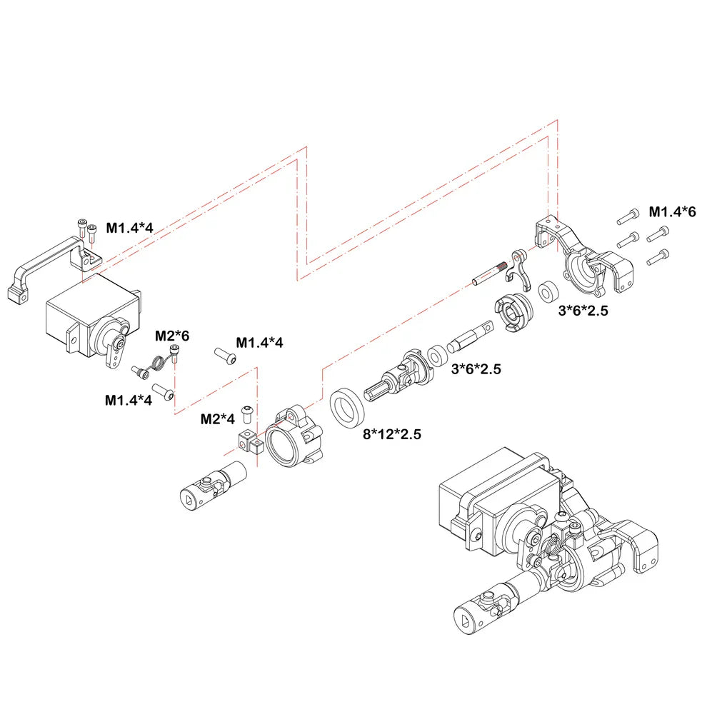 MEUS Racing Titanium LCG MD24 Chassis/ MD24 Dig Chassis Drive Shafts & Chassis Links for 1/24 SCX24