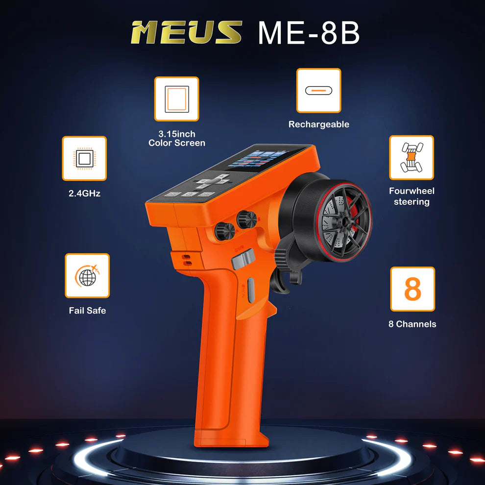 MEUS Racing ME-8B RC Transmitter 8CH 2.4GHz & Receiver for 1/8 TRX4 1/10 SCX10 1/18 TRX4M 1/24 SCX24 RC Models