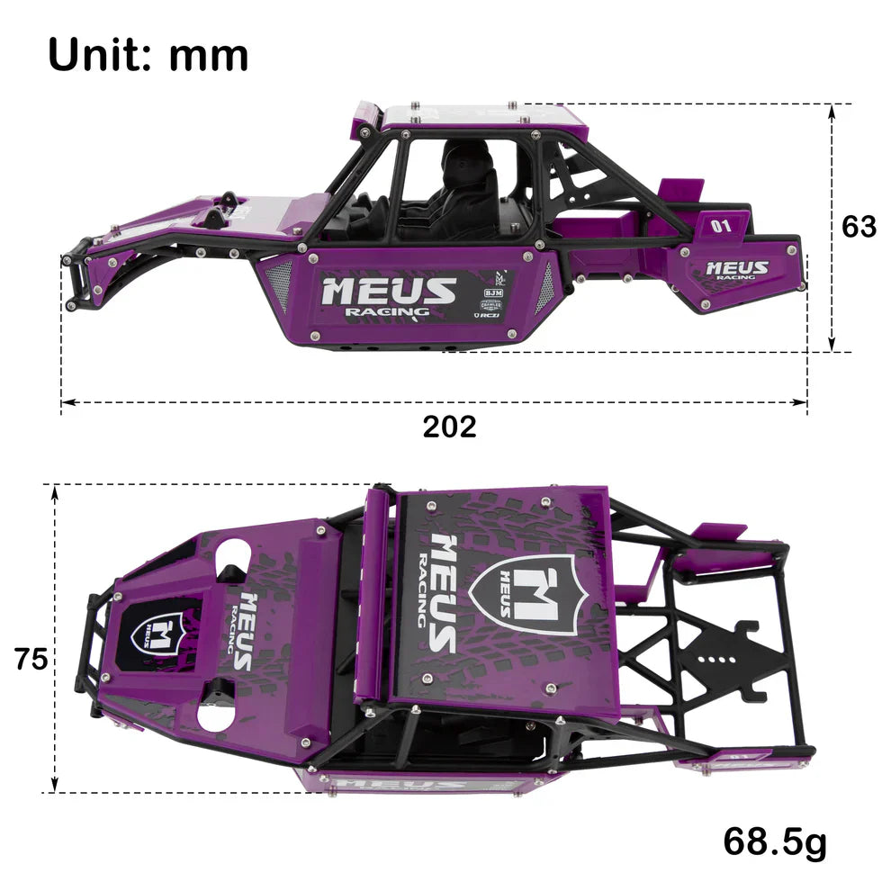 MEUS Racing SCX24 Mantis Roll Cage Body Shell Chassis Kit for 1/24 Axial SCX24 C10 Bronco Wrangler