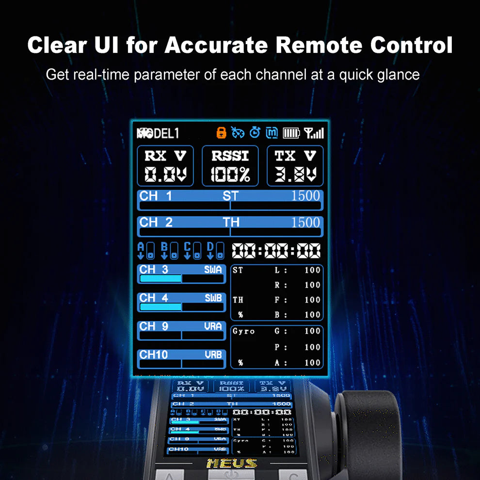 MEUS Racing ME-10B RC Transmitter 8CH 2.4GHz & Receiver with Coach Mode for 1/8 1/10 1/18 1/24 TRX4 TRX4M SCX10 SCX24 - Orange