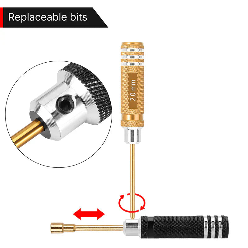 INJORA 7 Colors Short Handle Hex Screwdriver Nut Driver Tool Kit for 1/18 1/24 RC Crawlers