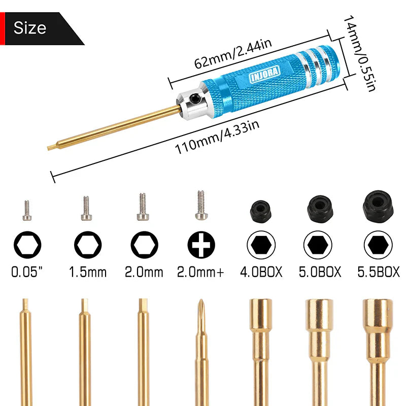 INJORA 7 Colors Short Handle Hex Screwdriver Nut Driver Tool Kit for 1/18 1/24 RC Crawlers
