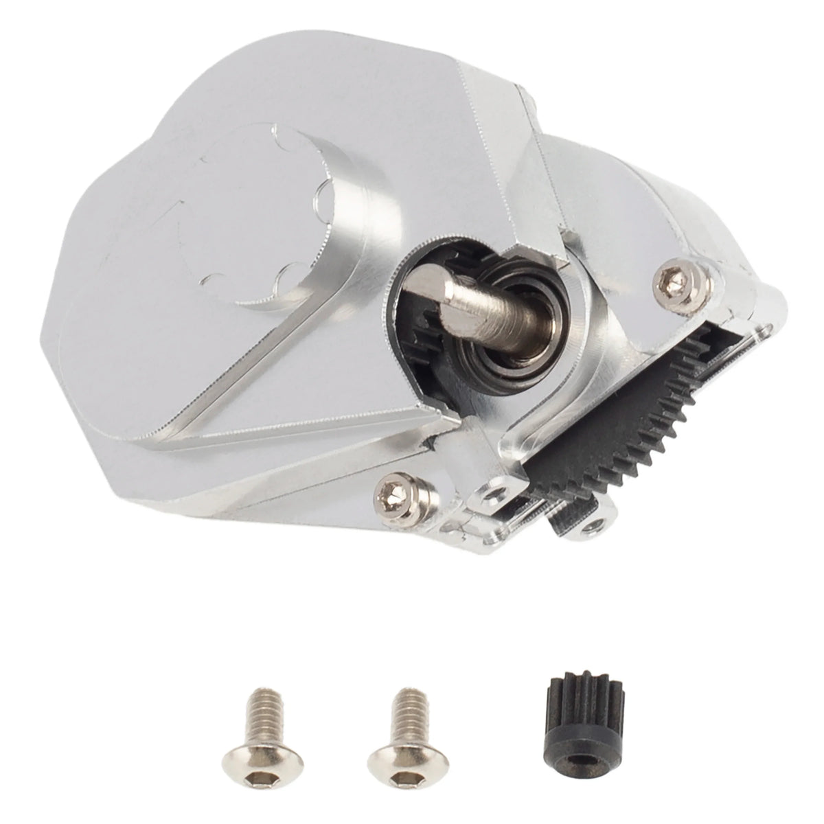 MEUS Racing  RC Crawler Aluminum Transmission Gearbox, Assembled Transmission Case Complete Gearbox Upgrade Parts for 1/24 Axial SCX24 Deadbolt 90081 C10 Wrangler (Silver) - HeliDirect