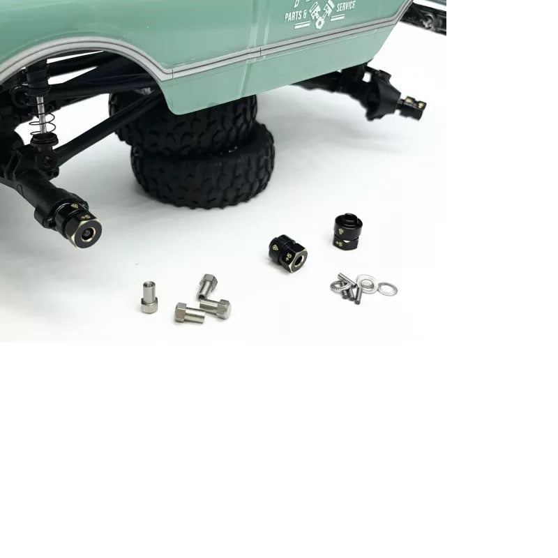Treal Brass Extended Hex Hubs Wheel Spacers For SCX24 Upgrades +5mm - HeliDirect