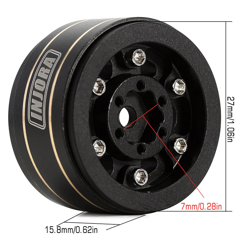INJORA 1.0" Black Brass Beadlock Wheel Rims Deep Dish Negative Offset 3.15mm For 1/24 RC Crawlers (4) - HeliDirect