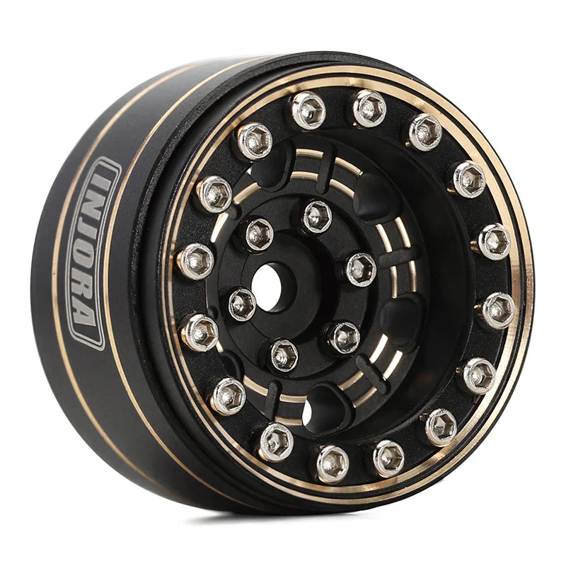 INJORA 1.0" Black Brass Beadlock Wheel Rims Deep Dish Negative Offset 3.15mm For 1/24 RC Crawlers (4) - HeliDirect