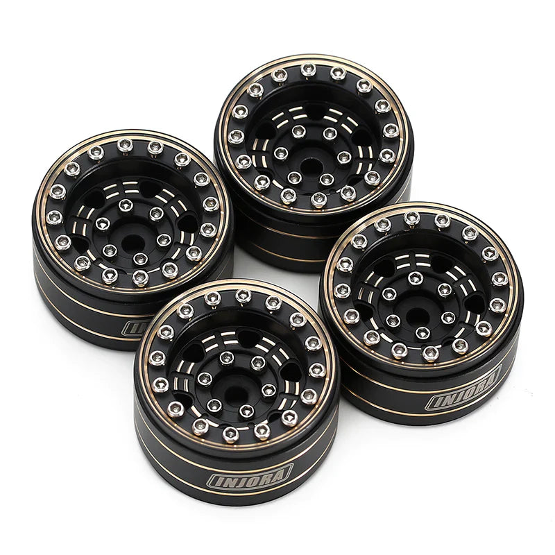 INJORA 1.0" Black Brass Beadlock Wheel Rims Deep Dish Negative Offset 3.15mm For 1/24 RC Crawlers (4) - HeliDirect