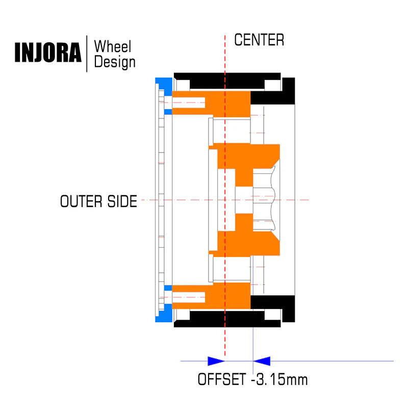 INJORA 1.0" Black Brass Beadlock Wheel Rims Deep Dish Negative Offset 3.15mm For 1/24 RC Crawlers (4) - HeliDirect