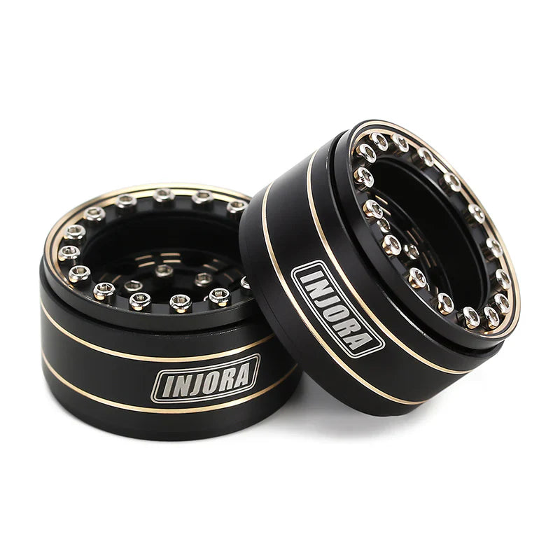 INJORA 1.0" Black Brass Beadlock Wheel Rims Deep Dish Negative Offset 3.15mm For 1/24 RC Crawlers (4) - HeliDirect