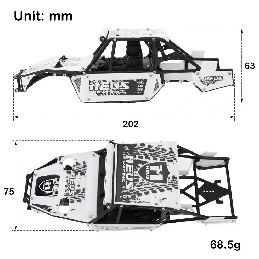 MEUS Racing SCX24 Mantis Roll Cage Body Shell Chassis Kit for 1/24 Axial SCX24 C10 Bronco Wrangler