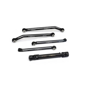 Treal Alu 7075 Extended Rear Suspension Links Kit (+12mm) & Rear Center Drive Shaft Stretch Kit For FMS FCX24 (Black) - HeliDirect