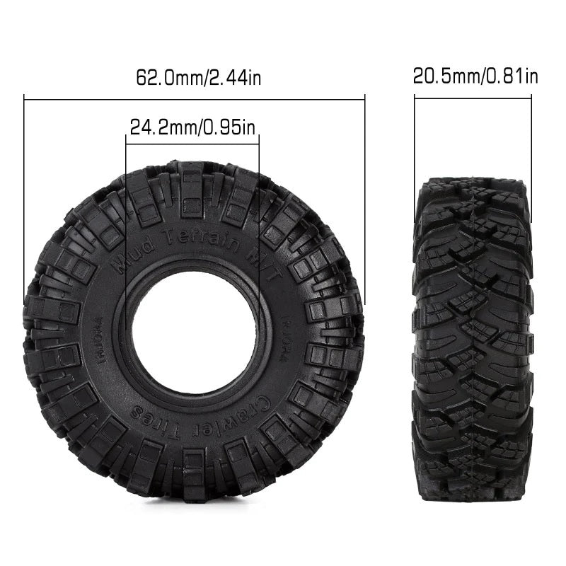 INJORA 1.0" 62*20.5mm S5 Soft Rubber Mud Terrain Tires For 1/24 RC Crawlers (4) (T1007) - HeliDirect