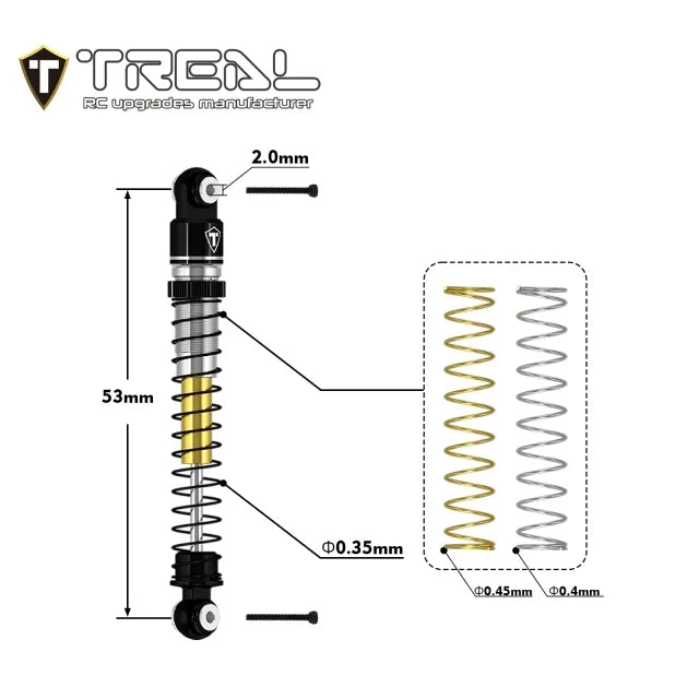 TREAL AX24 Shocks 53mm Aluminum Threaded Shock Adjustable Absorber Oil Damper compatible with 1/24 Axial AX24 XC-1 Upgrades (BLACK) - HeliDirect
