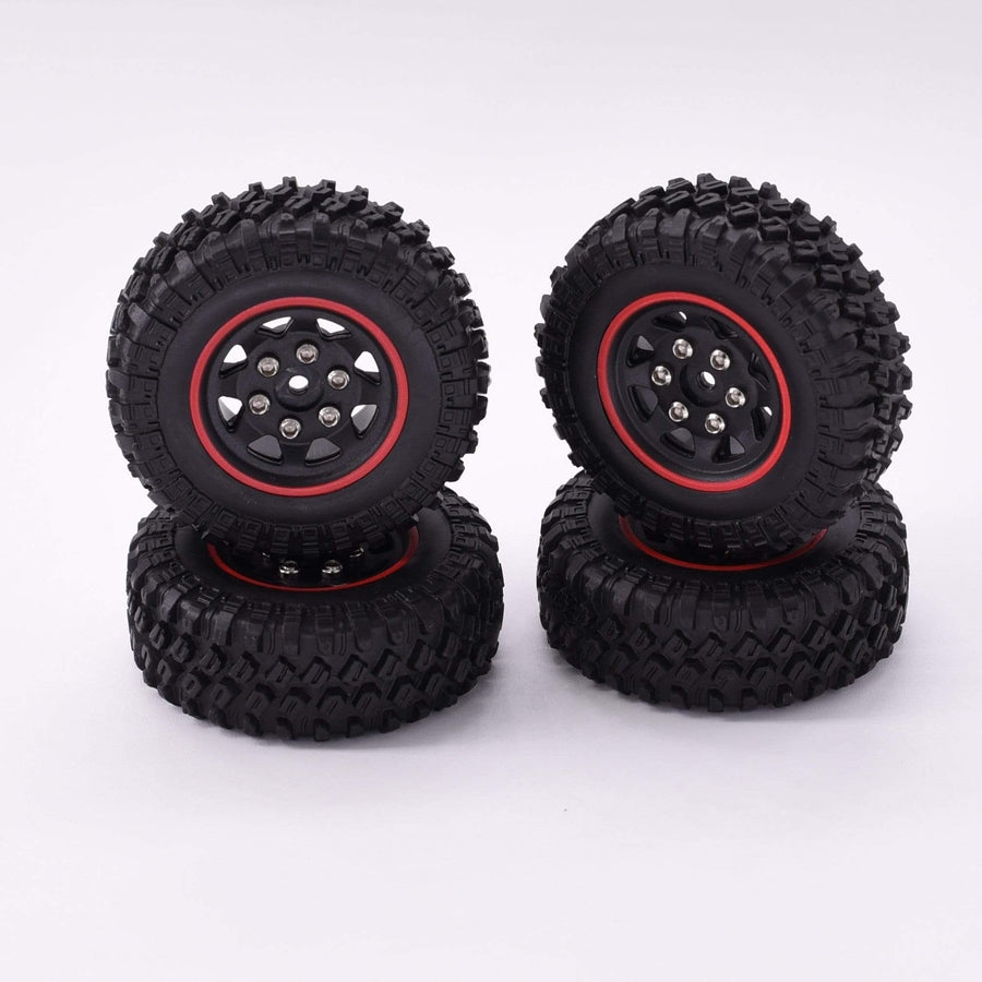 Hobby Details Axial SCX24 1.0'' Quality Mini Plastic Wheel&Tire Set 4pcs/set Dia 49mm, Width 18mm Red - HeliDirect