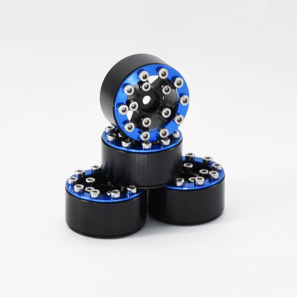 Hobby Details Axial SCX24 CNC Aluminum Screws-Style Beadlock Wheels 4pcs/set Dia 28mm, Height 14.5mm A:Blue - HeliDirect