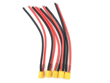 XT30 Pigtail MALE Connector with 12cm 16AWG Silicon Wire (5pcs) - HeliDirect