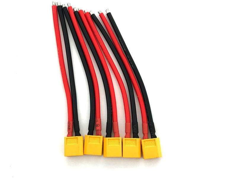 XT60 Pigtail MALE Connector with 12cm 12AWG Silicon Wire (5pcs) - HeliDirect