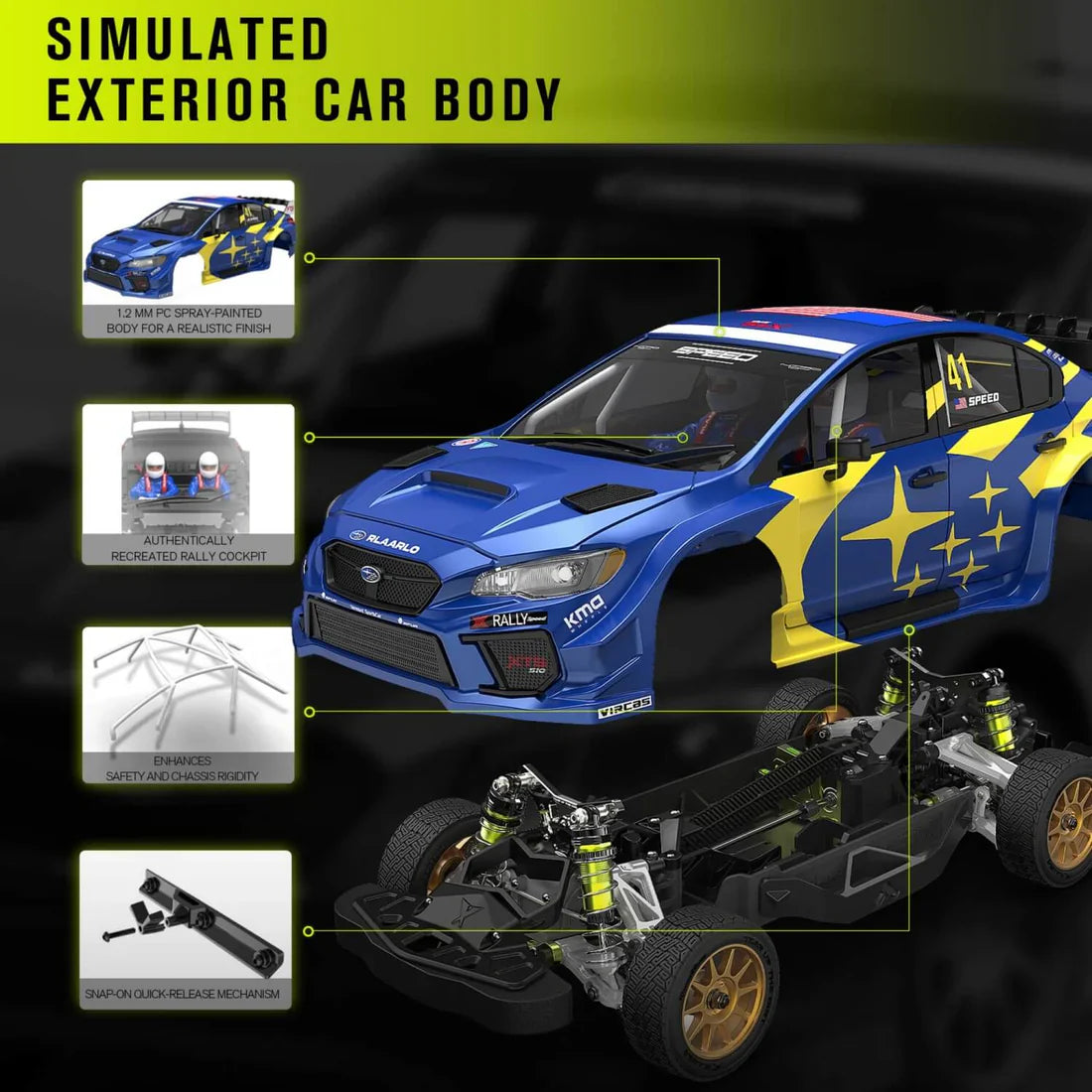 Rlaarlo 1/10 Scale RTR 4WD Carbon Fiber Brushless RC Rally Car
