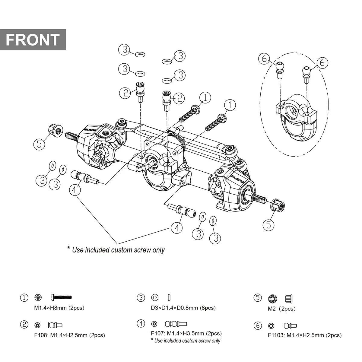 INJORA +3mm Planet Axles with Brass Steering Knuckles for 1/30 SCX30