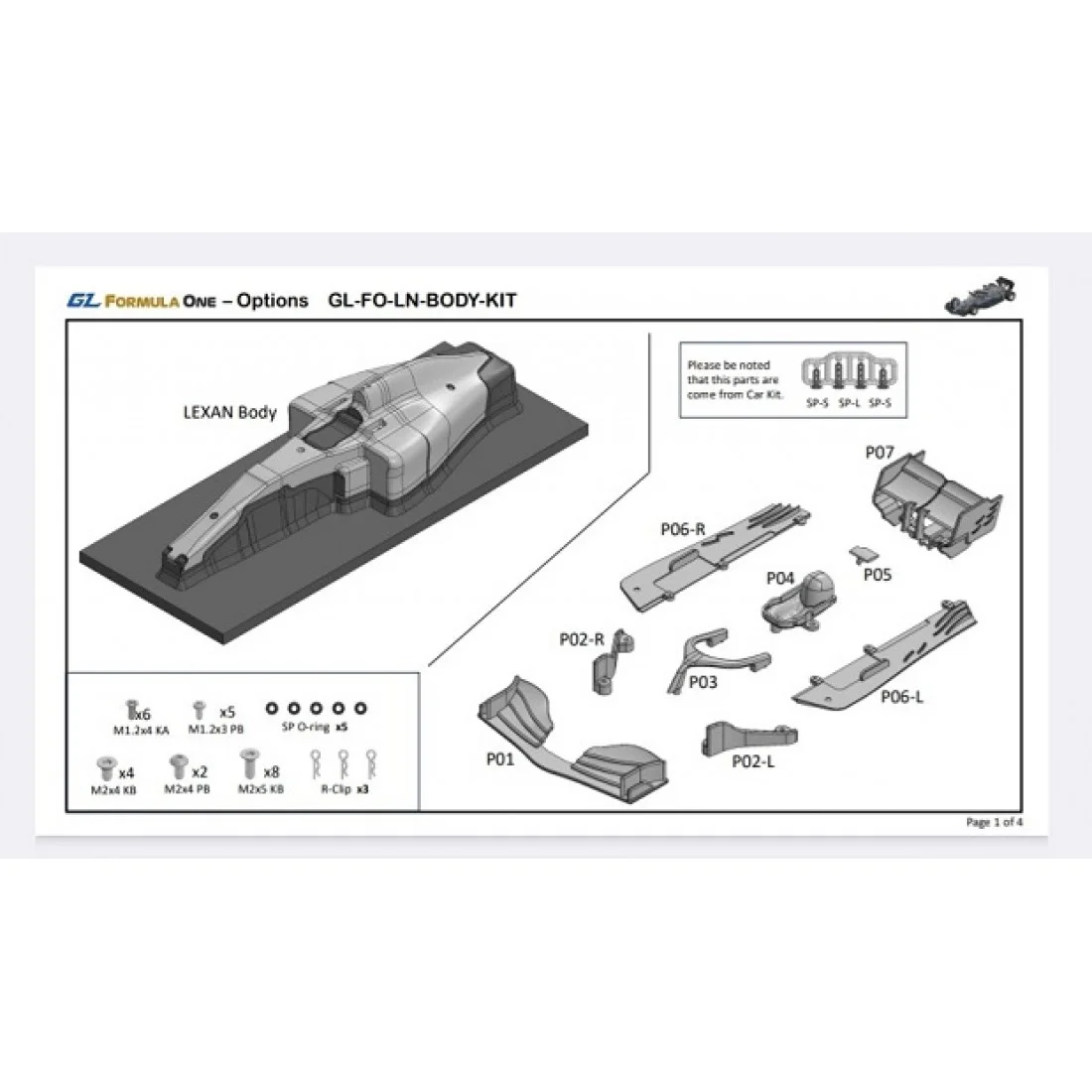 GL Racing Lexan body for GL Formula One